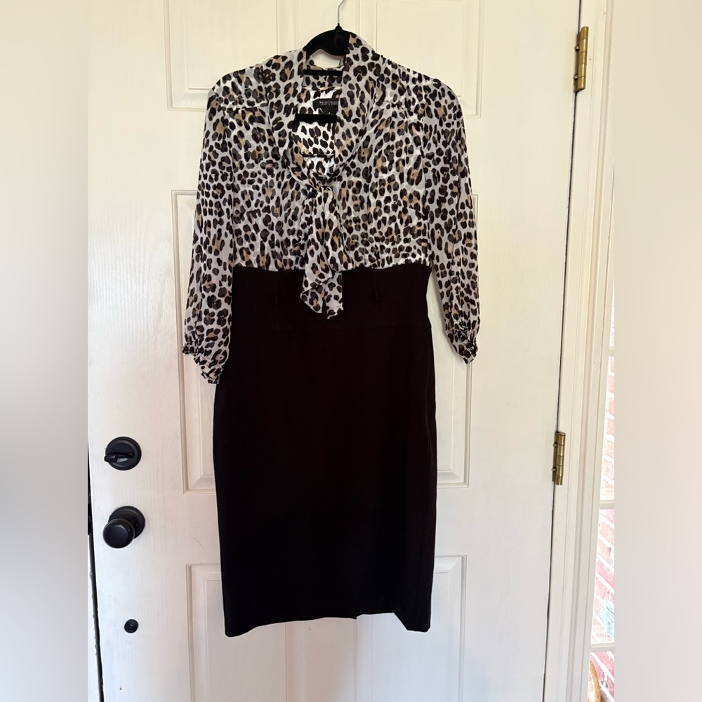 White House, Black market Leopard Print & Black Dress size 8